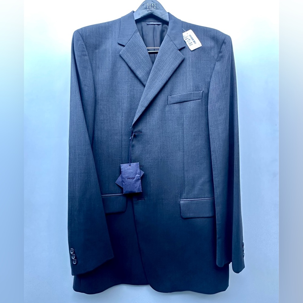 NWT Prada Elegant Anthracite Gray Blazer Suit Jacket 58 L, US 48 L, Stretch Wool